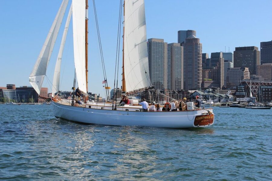 Boston: Harbor Champagne Sunset Sail from Rowes Wharf - The first views: Fish Pier, Fan Pier, and the courthouse