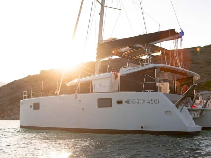 Chania Old Port:Luxury Sunset Catamaran Cruise with Prosecco - Agioi Theodoroi, the main stop offshore
