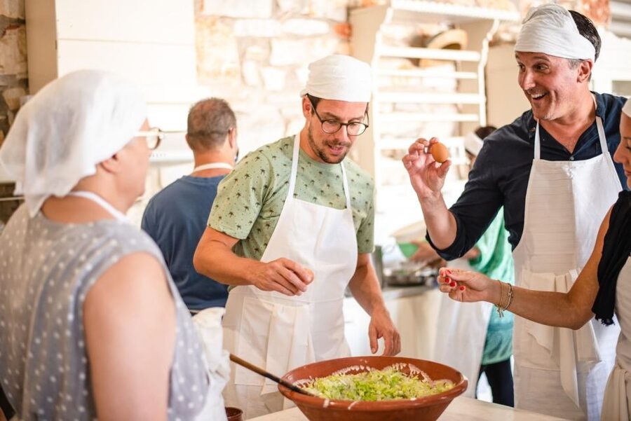 Greek Cooking Class with a Local Chef, Wine, & Meal in Drios - Starting with wine, souma, and the stories behind the food