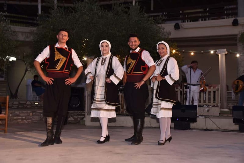 Kos: Greek Dinner with Music, Dancing, and Unlimited Wine - The main platters and vegetarian choice