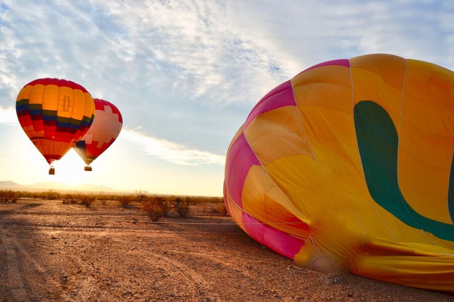 Phoenix: Hot Air Balloon Flight with Champagne - Helping inflate the balloon before takeoff