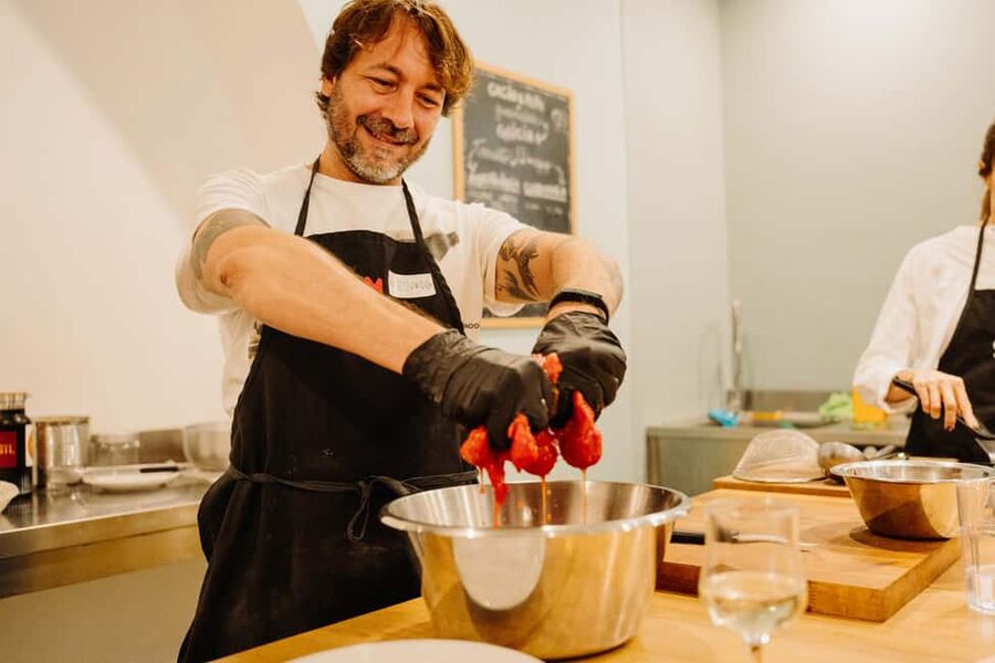 Rome: Fresh Pasta-Making Class with Wine and Gelato - Mixing dough for fettuccine and ravioli