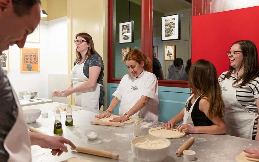 Rome: Pizza & Gelato Making Class with Wine & Limoncello - Kneading dough with an Italian chef